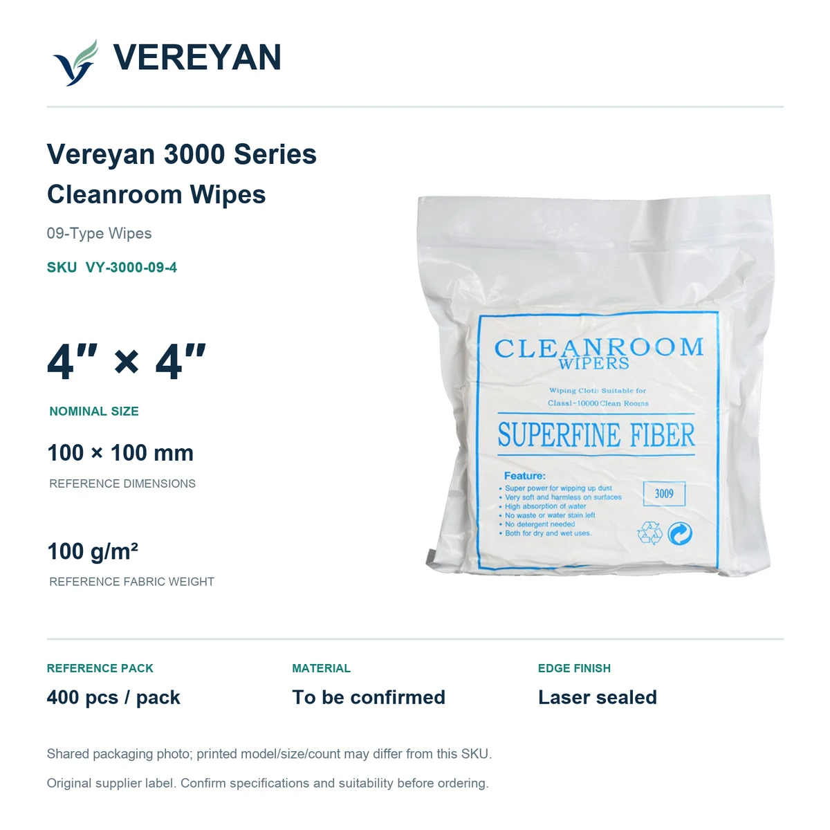 Vereyan 3000-09 — 4 by 4 nominal size packaging reference