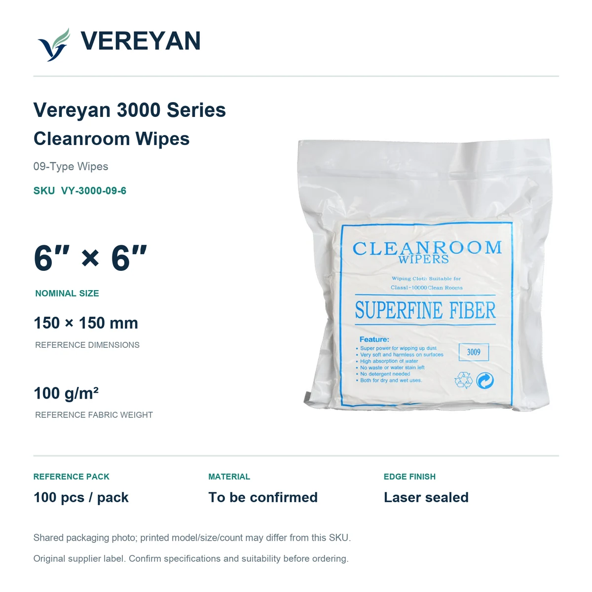 Vereyan 3000-09 — 6 by 6 nominal size packaging reference