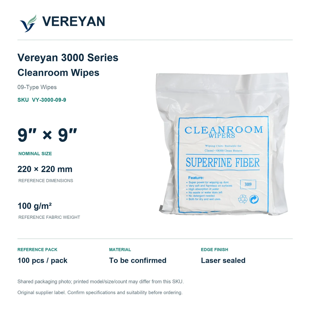 Vereyan 3000-09 — 9 by 9 nominal size packaging reference