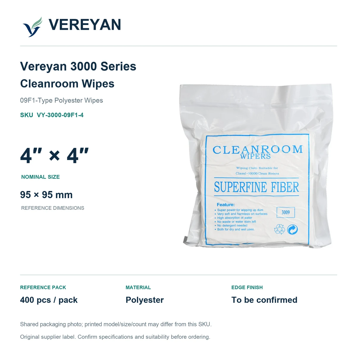 Vereyan 3000-09F1 — 4 by 4 nominal size packaging reference