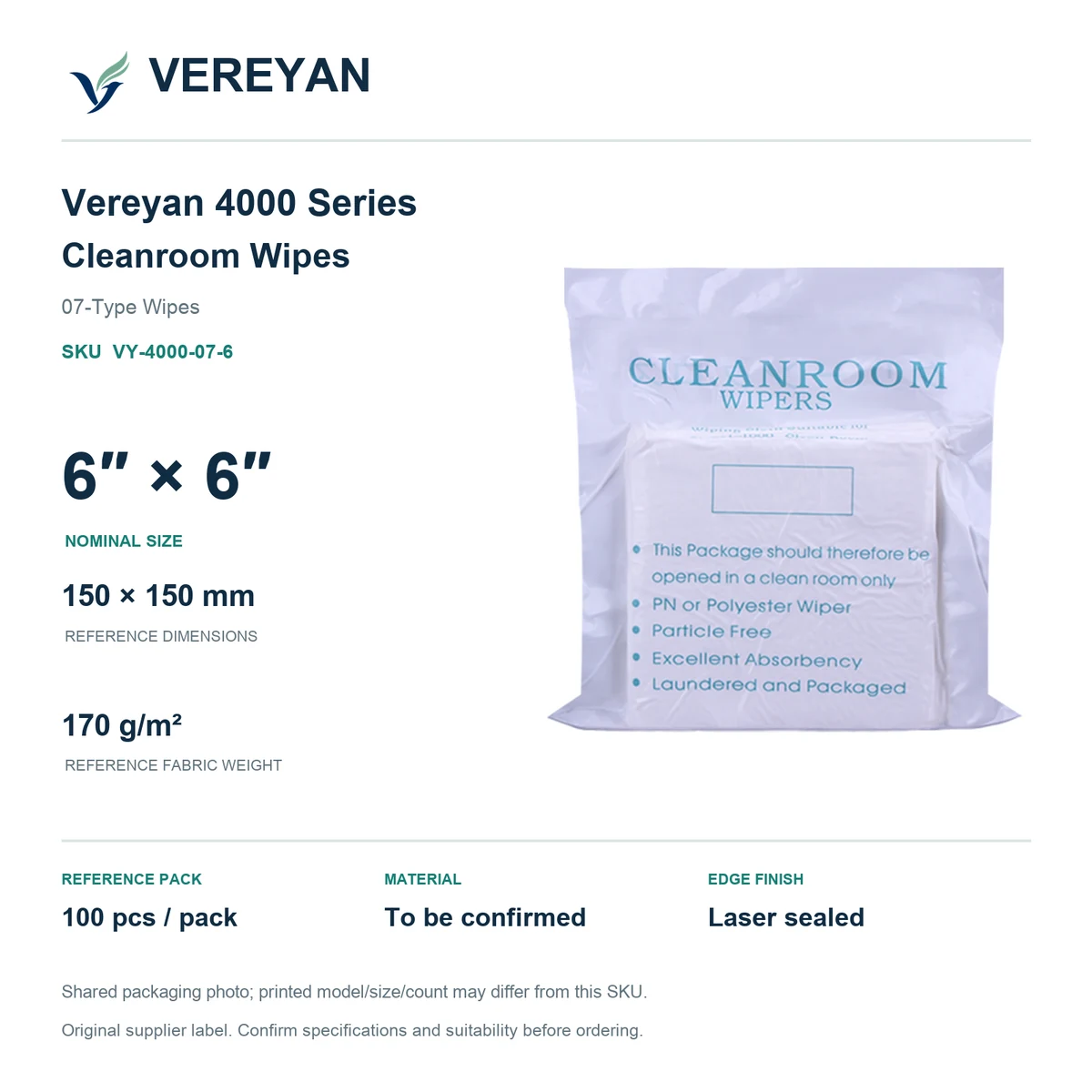 Vereyan 4000-07 — 6 by 6 nominal size packaging reference