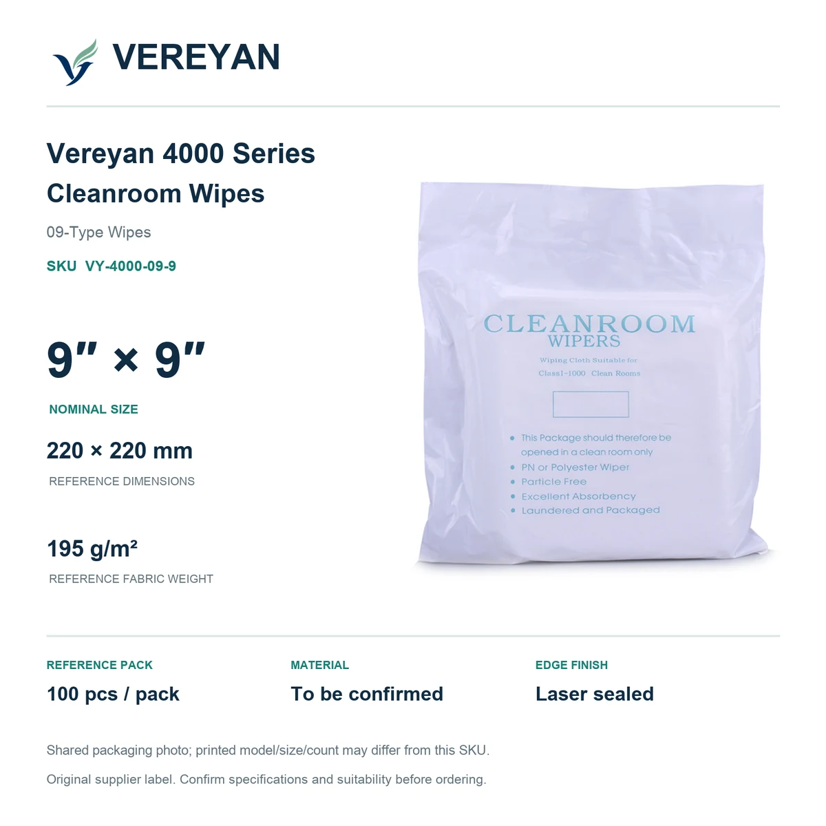 Vereyan 4000-09 — 9 by 9 nominal size packaging reference