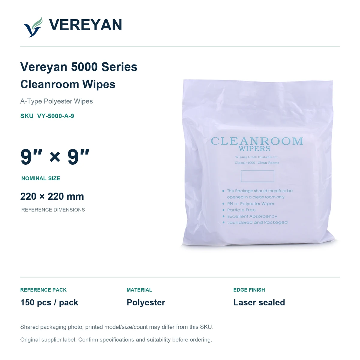 Vereyan 5000-A — 9 by 9 nominal size packaging reference